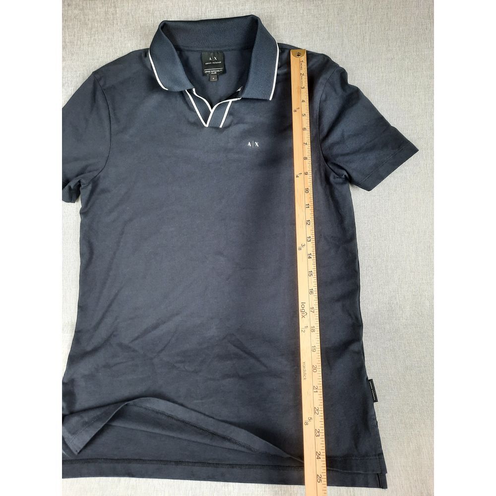 A|X Armani Exchange Women's Medium Stripe Collar Stretch Polo Shirt Short Sleeve